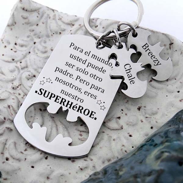 Grabado del día del padre llavero personalizado de superhéroe papá con 1-10 nombres papá esposo abuelo