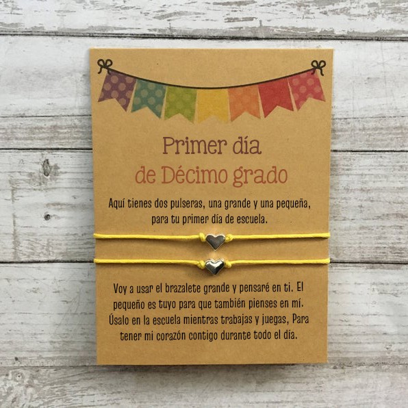 Primer día de Décimo grado pulsera escolar, pulseras a juego, pulseras de corazón