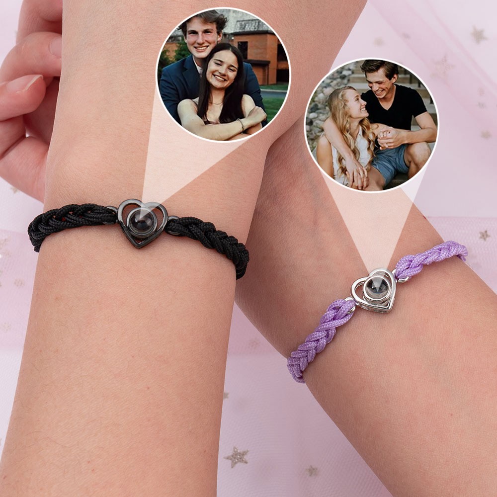 Pulsera personalizada con proyección de fotos de corazón para hombres, regalo de amor para novia