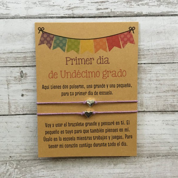 Primer día de Undécimo grado pulsera escolar, pulseras a juego, pulseras de corazón