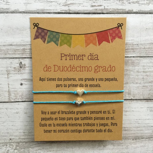 Primer día de Duodécimo grado pulsera escolar, pulseras a juego, pulseras de corazón