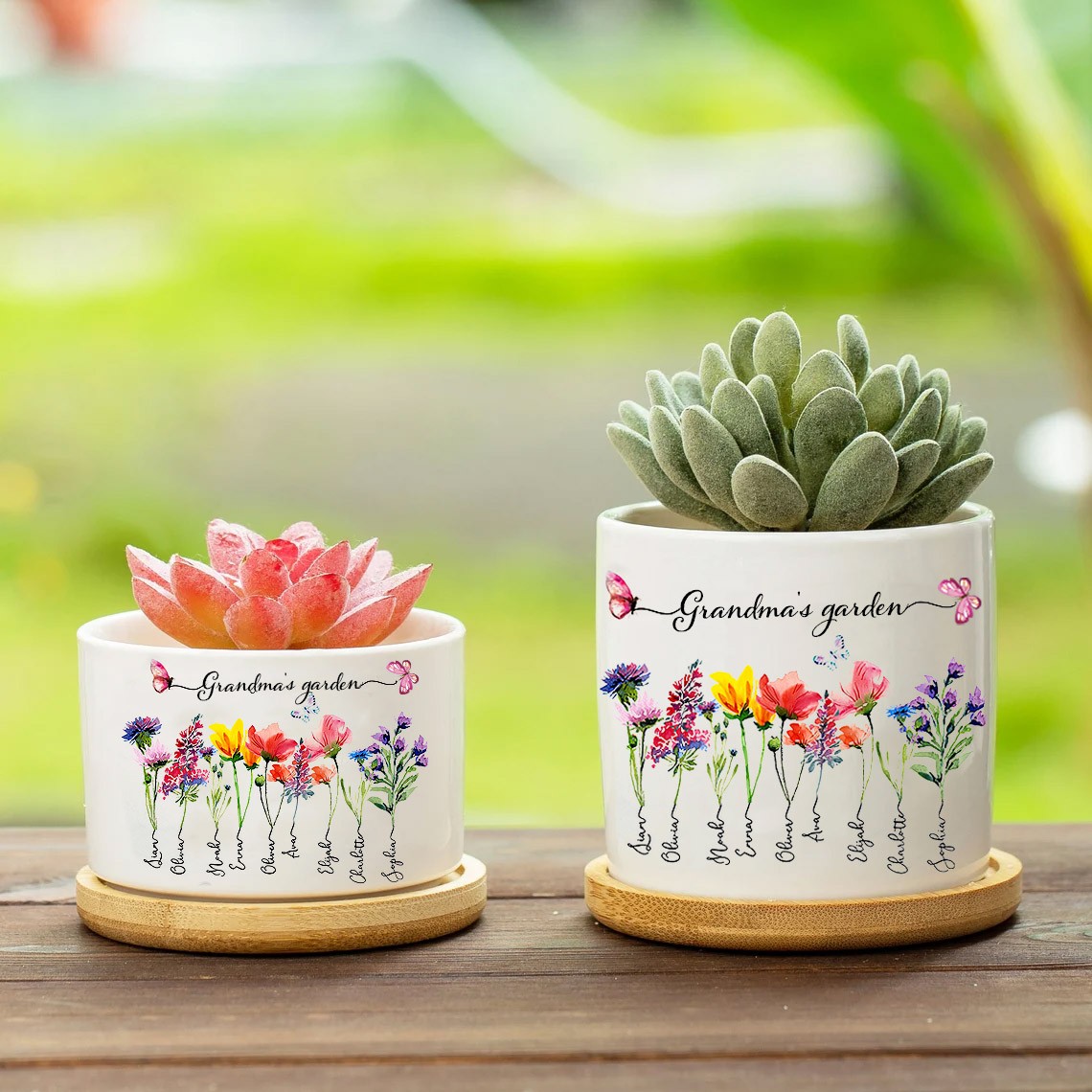 Regalos personalizados de la maceta de la planta de la flor del mes de nacimiento del jardín de la abuela para la abuela mamá