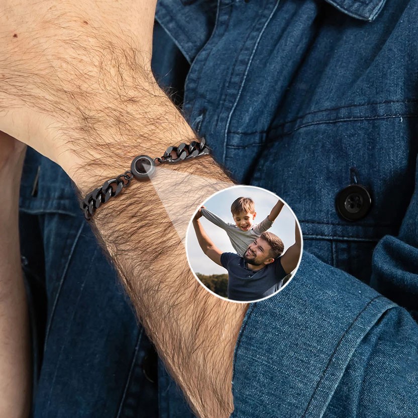 Pulsera personalizada para hombre con proyección de fotos y imagen en el interior Ideas de regalos para el día del padre de parte de su hijo