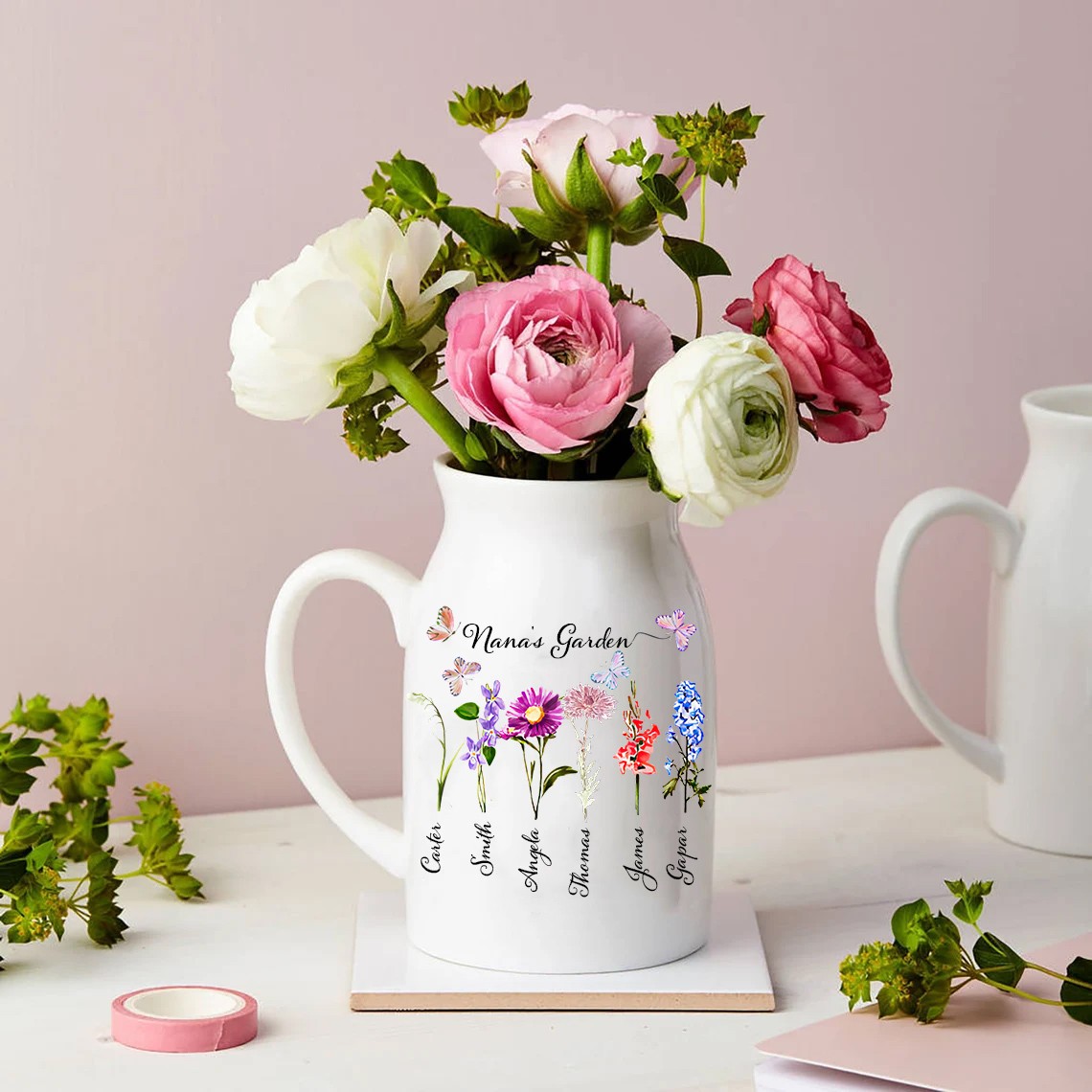 Ideas personalizadas para regalos del día de la madre del jarrón de flores de nacimiento del jardín de la abuela
