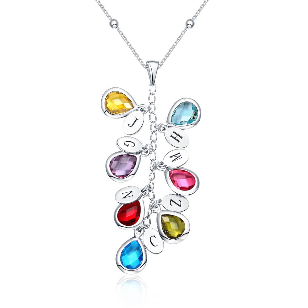 Collar de plata de ley 925 con piedra natal personalizada para ella con 1-8 colgantes