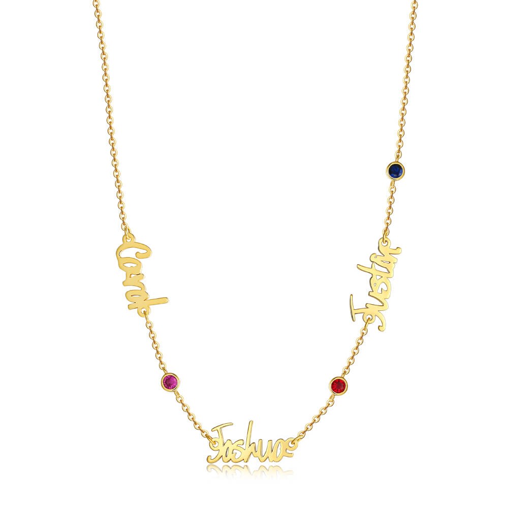 Collar con nombre personalizado chapado en oro de 18 quilates con 1-6 nombres y piedras de nacimiento