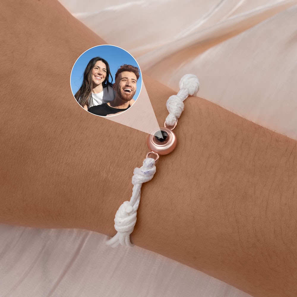 Pulsera de proyección de fotos de cuerda trenzada personalizada, regalo para parejas, aniversario