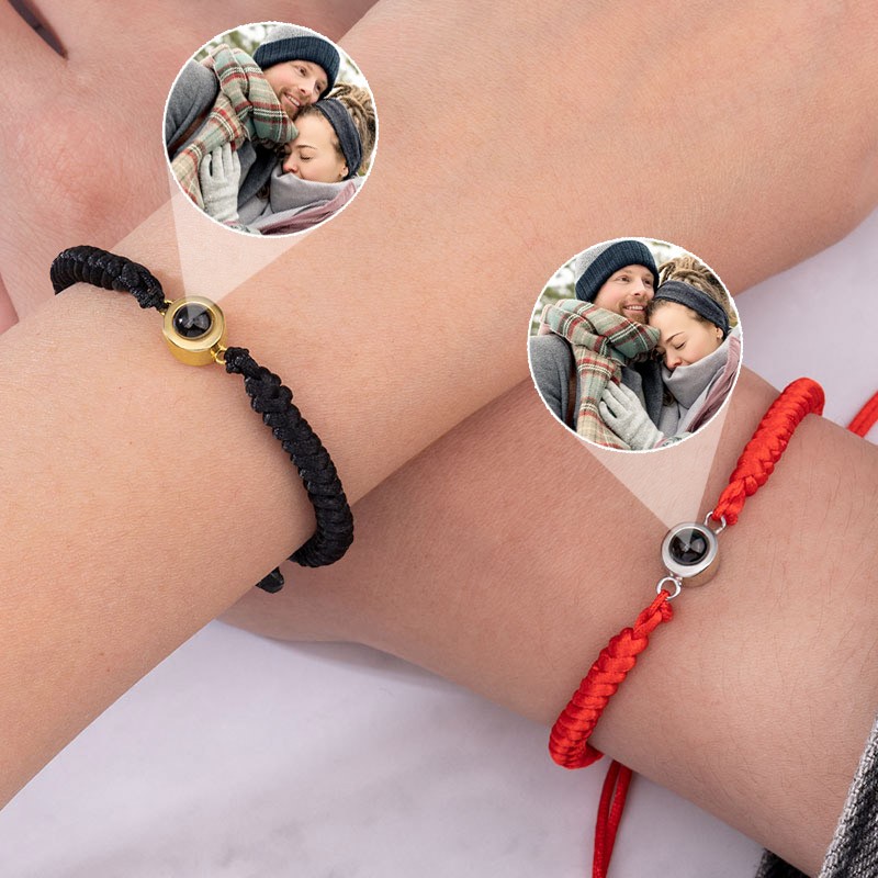 Pulsera de proyección de fotos conmemorativa de cuerda trenzada personalizada con imagen en el interior, regalos de Navidad para parejas