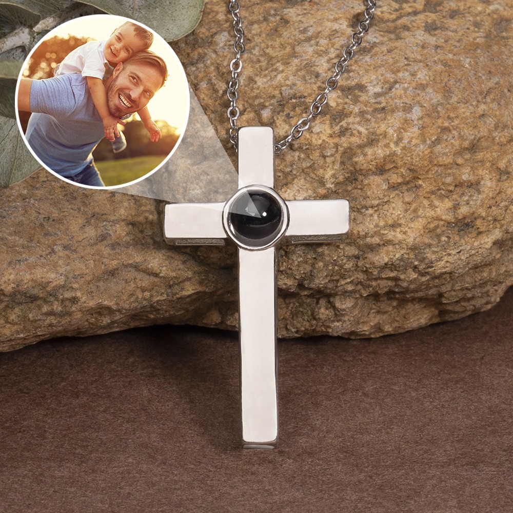 Collar de proyección de fotos conmemorativo de cruz personalizado para hombre con imagen en el interior de los regalos del Día del Padre