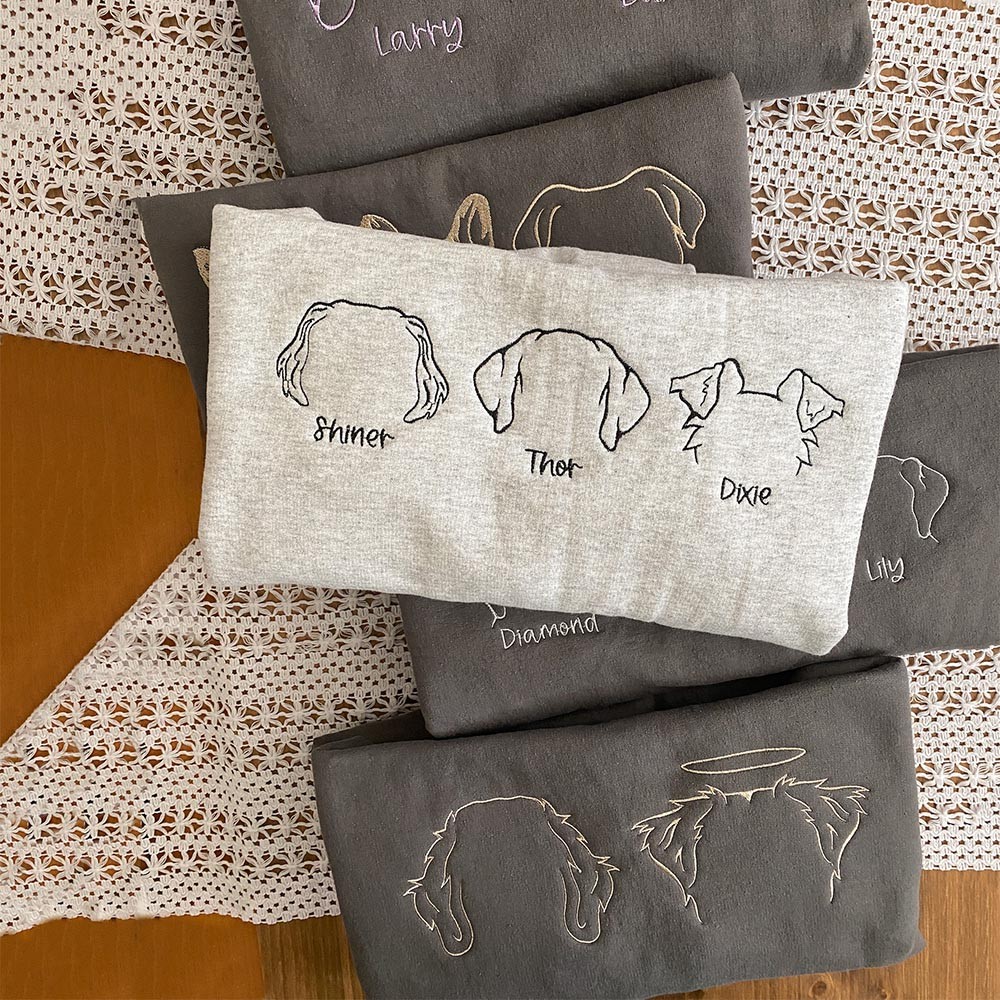 Venta caliente! Orejas de mascotas bordadas Crewneck con nombres personalizados Regalo para amante de las mascotas