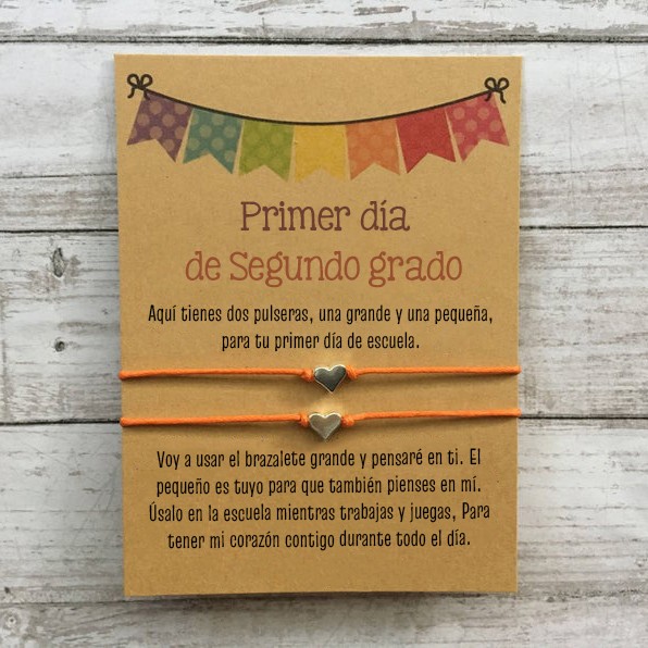 Primer día de Segundo grado pulsera escolar, pulseras a juego, pulseras de corazón