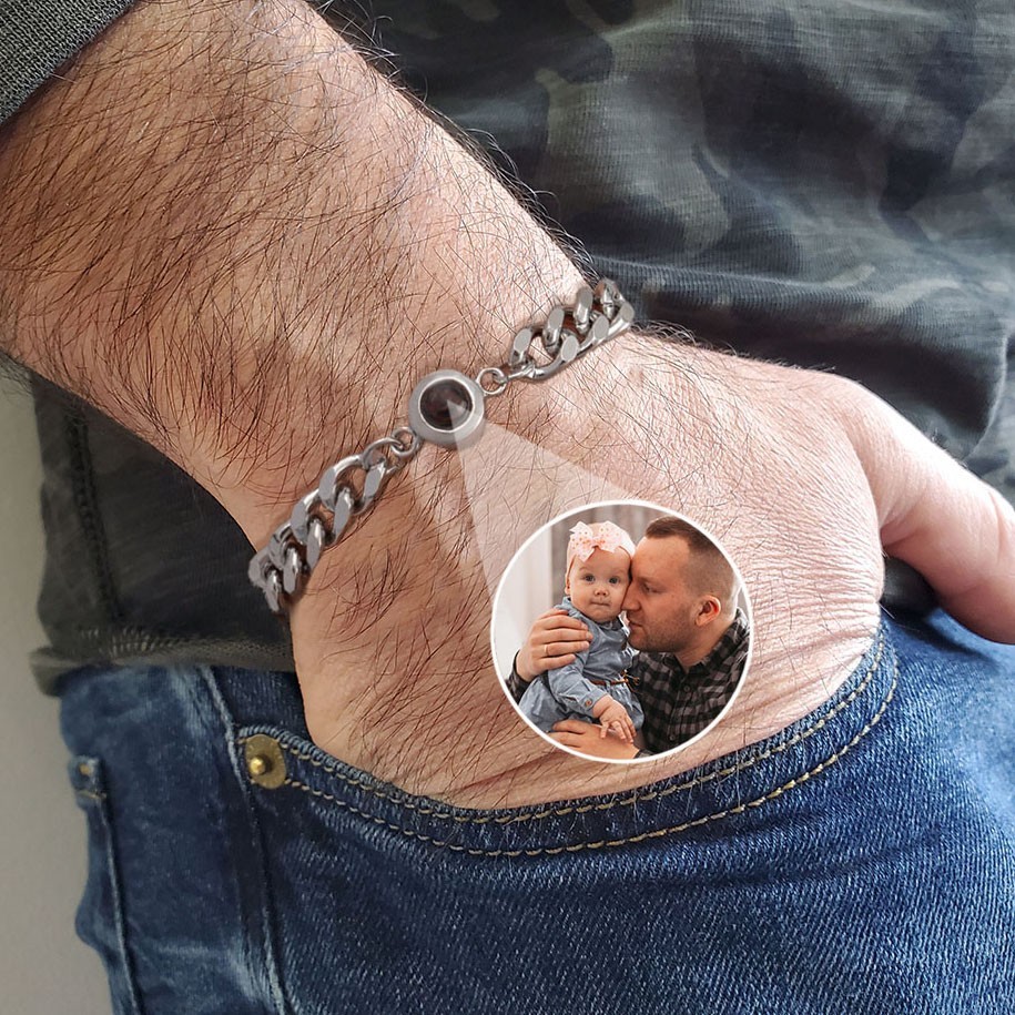 Pulsera de proyección de fotos personalizada para hombre con imagen en el interior, regalo personalizado para él, regalo de aniversario, Ideas de regalo para el Día del Padre
