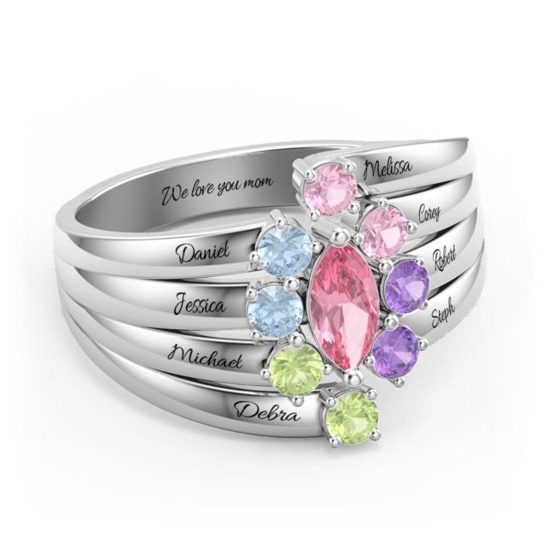 S925 Anillo familiar personalizado Marquesa personalizado de plata esterlina con 1-8 piedras natales para mamá