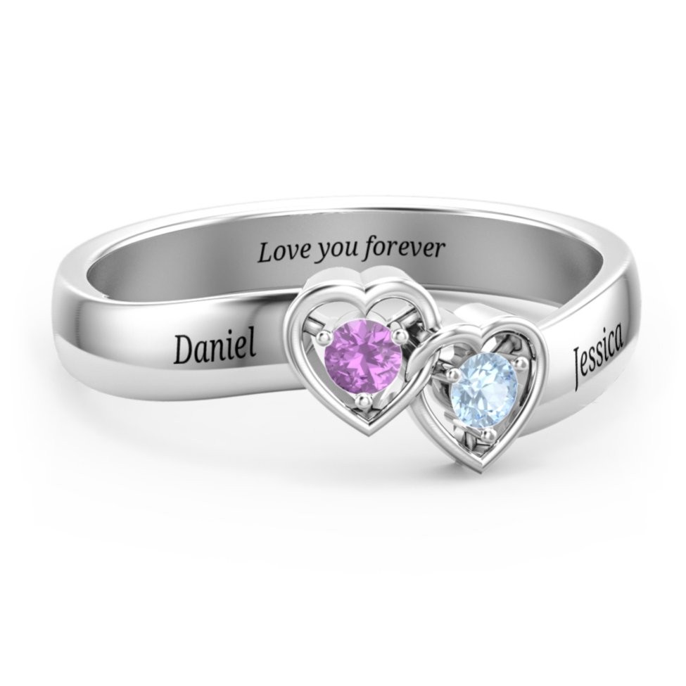 Anillo de promesa de corazones entrelazados dobles personalizados de plata esterlina S925 para parejas