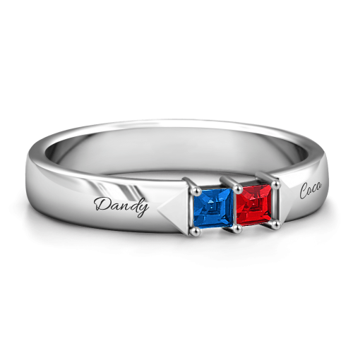 Anillo con piedra natal grabada de talla princesa personalizada S925 de plata esterlina