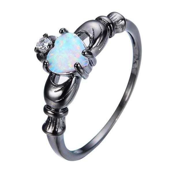 S925 Anillos de corazón de ópalo impresionantes y únicos en plata de ley