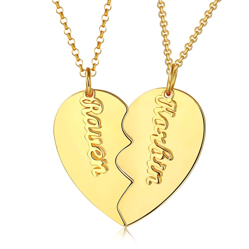 Collar de corazón grabado de pareja personalizado con nombres
