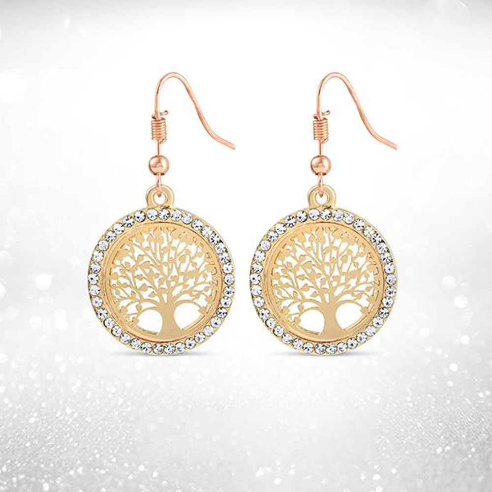 Árbol de la vida - Pendientes de oro con diamantes de imitación