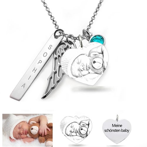 Collar con colgante de foto de corazón grabado