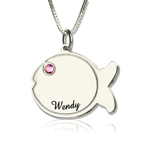 Collar de piedra de nacimiento de pez con nombre grabado