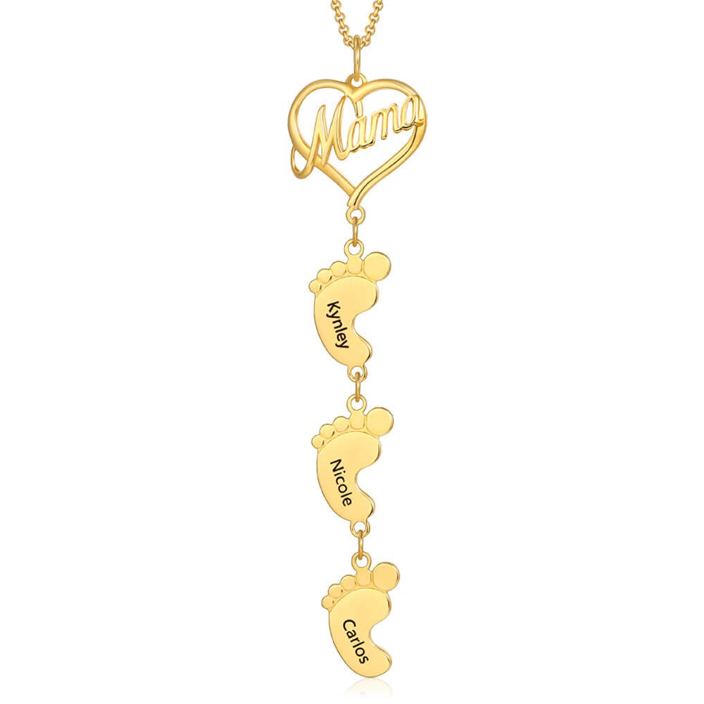Collar de mamá personalizado chapado en oro de 18 quilates con pies de bebé 1-10 colgantes