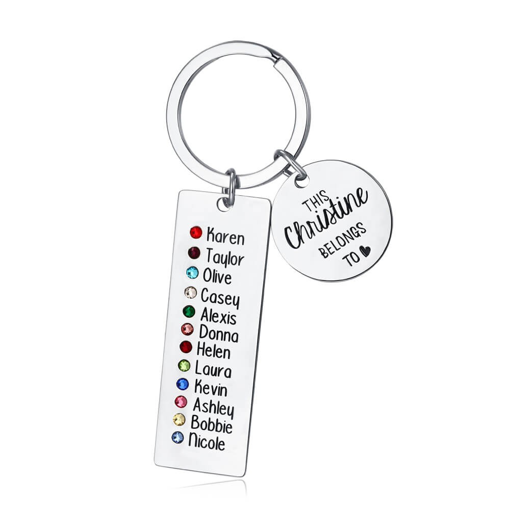 Nombres personalizados de 9 a 13 grabados con llavero de piedra natal, regalo para mamá y abuela