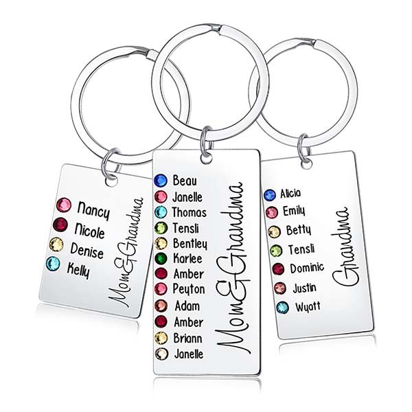 Grabado de nombres personalizados de 1 a 13 con llavero de piedra natal, regalo para mamá y abuela
