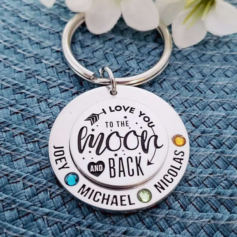 Llavero personalizado Love You To The Moon y espalda con 1-7 nombres