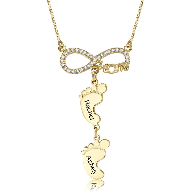 Collar de mamá infinito personalizado con pies de bebé 1-10 colgantes