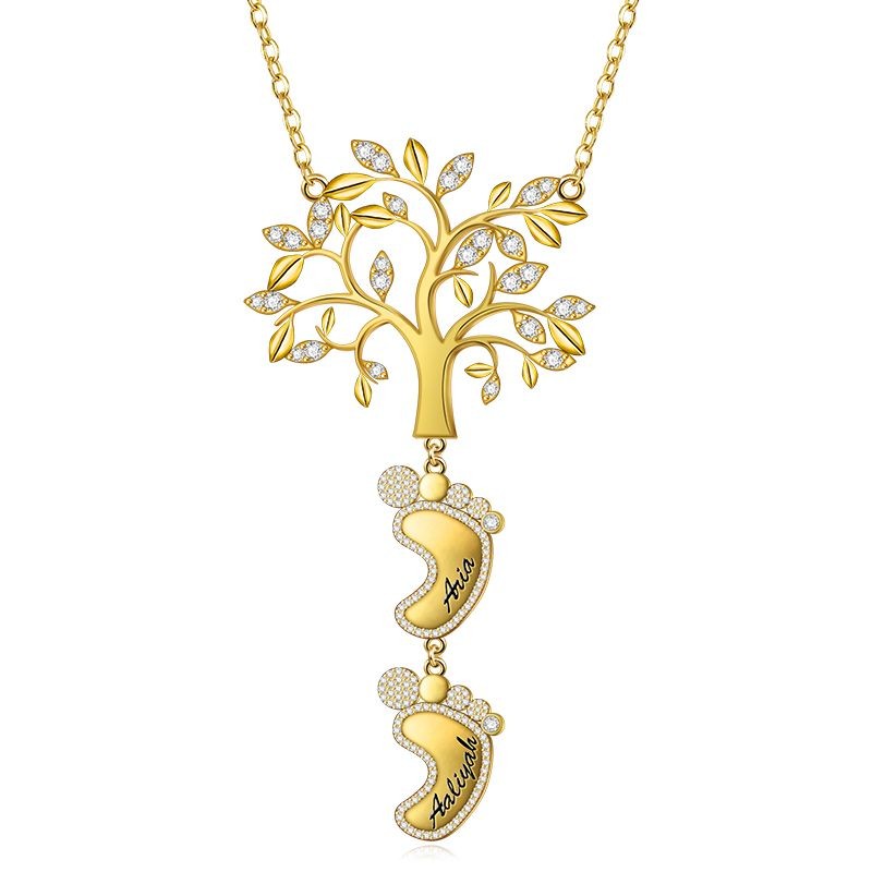 Collar personalizado de mamá con árbol genealógico con pies de bebé 1-10 colgantes