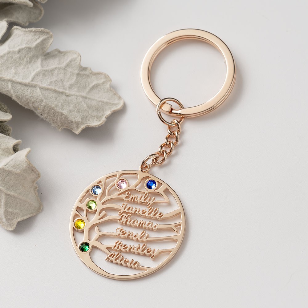 Llavero personalizado con el nombre del árbol genealógico con 1-8 nombres Piedras natales