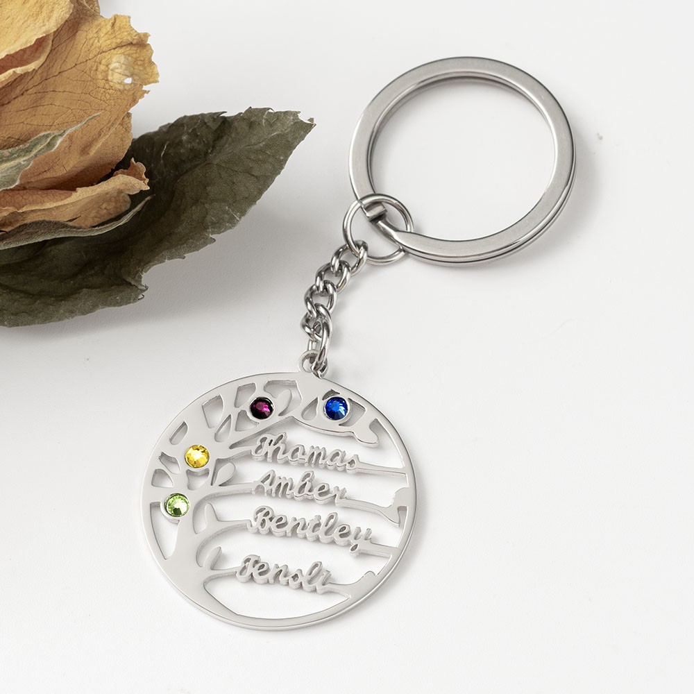 Llavero personalizado con el nombre del árbol genealógico con 1-8 nombres Piedras natales