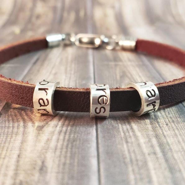 Pulsera de cuero para hombre con cuentas de 1 a 10