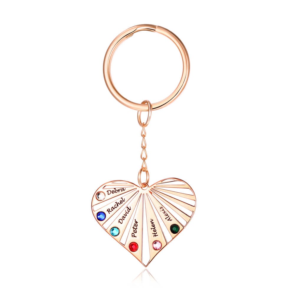 Chapado en oro rosa personalizado 1-8 nombres grabados con llavero de piedra natal, regalo para el día de la madre