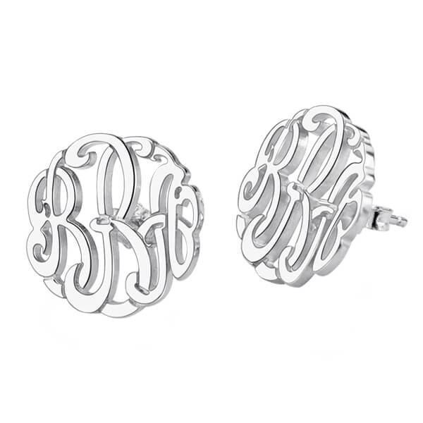Pendientes de bloque con monograma personalizados en plata de ley
