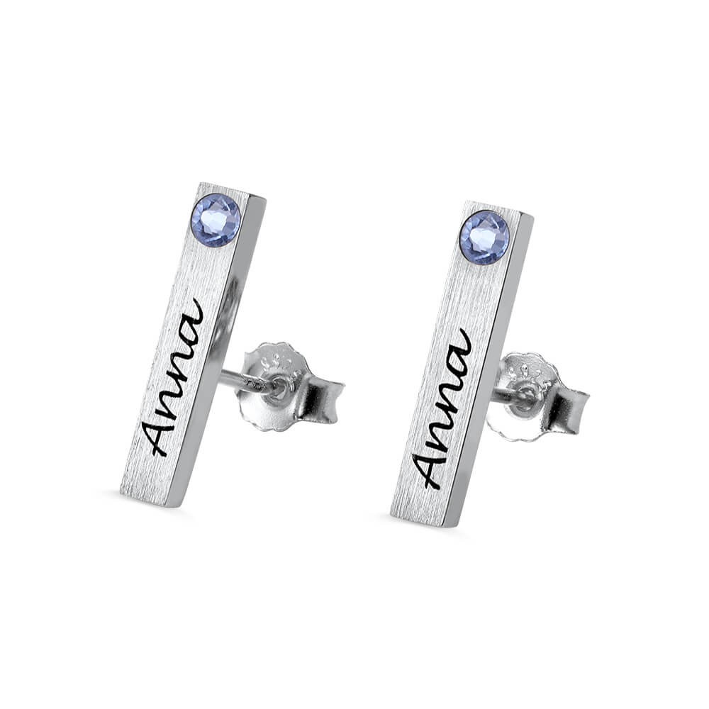 Aretes de barra personalizados con piedras de nacimiento