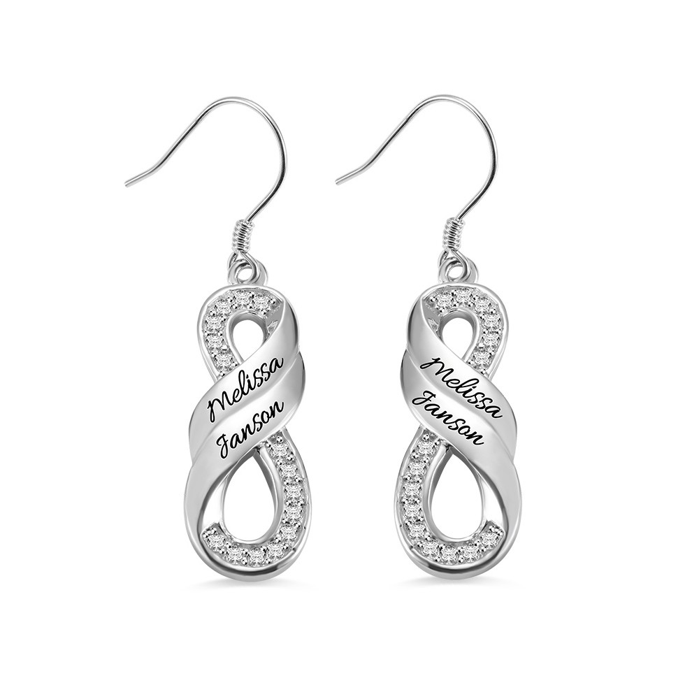 Aretes Infinity Two Nombres personalizados en Plata