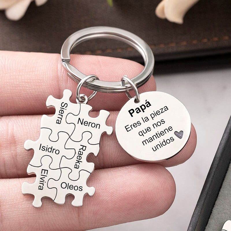 Regalo del día del padre Llavero personalizado con rompecabezas para papá, grabado de 1 a 20 nombres