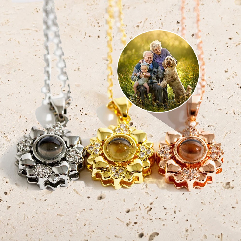 Collar de proyección de fotos de girasol conmemorativo personalizado, regalo de cumpleaños y aniversario