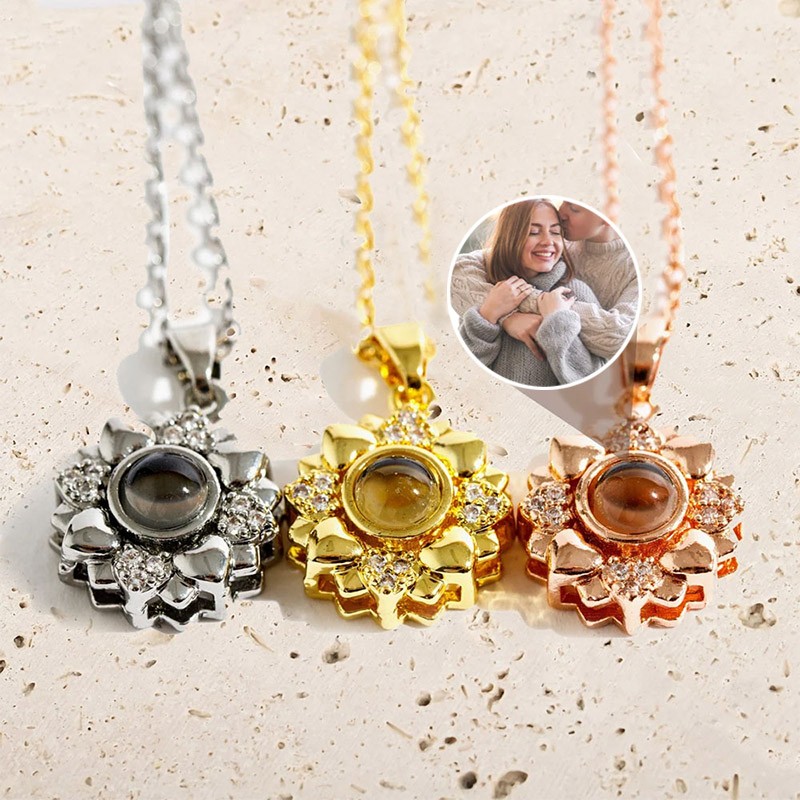 Collar personalizado con foto de girasol, regalo de Navidad para el día de San Valentín para novia
