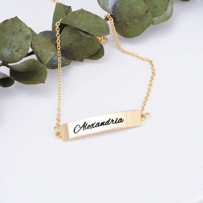 Tobillera con barra de nombre personalizada Longitud ajustable