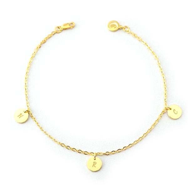 Tobillera personalizada con grabado inicial ajustable con 1-6 dijes