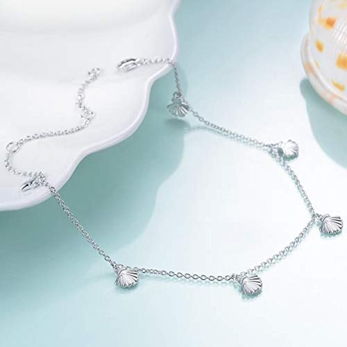 Boho Beach Starfish Seashell Tobillo Corazón Charm Pulsera Pulsera de cadena de tobillera de plata esterlina