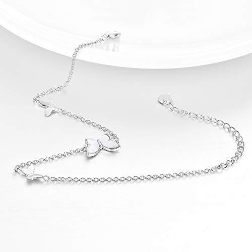 Tobilleras de joyería de mariposa de perlas creadas en plata esterlina para regalo de cumpleaños de mujer