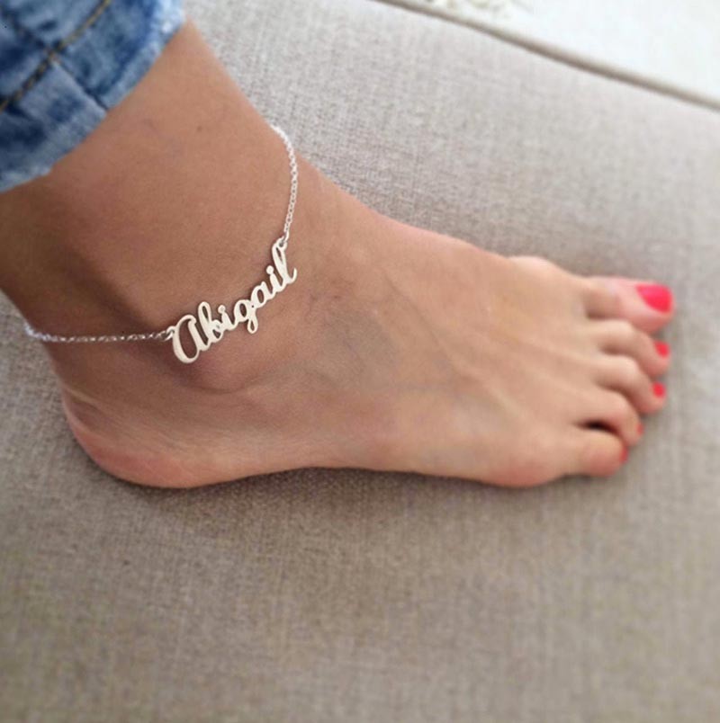 Nombre personalizado Tobillera Joyas de playa Placa de identificación de verano Tobillera Regalo de novia Regalo de dama de honor Oro