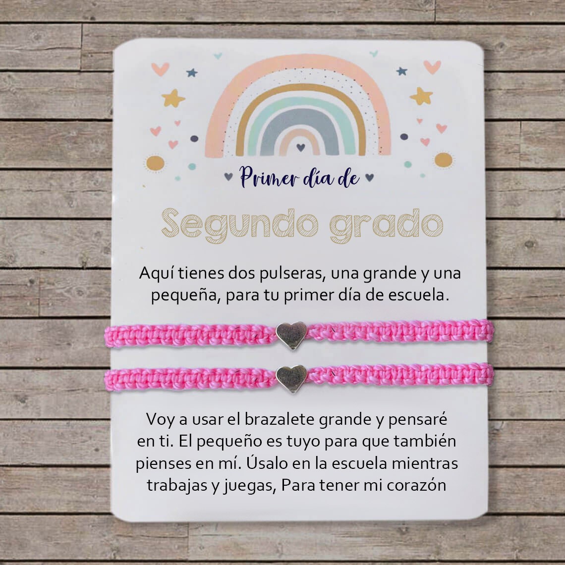 Primer día de Segundo grado pulsera escolar, pulseras a juego, pulseras de corazón