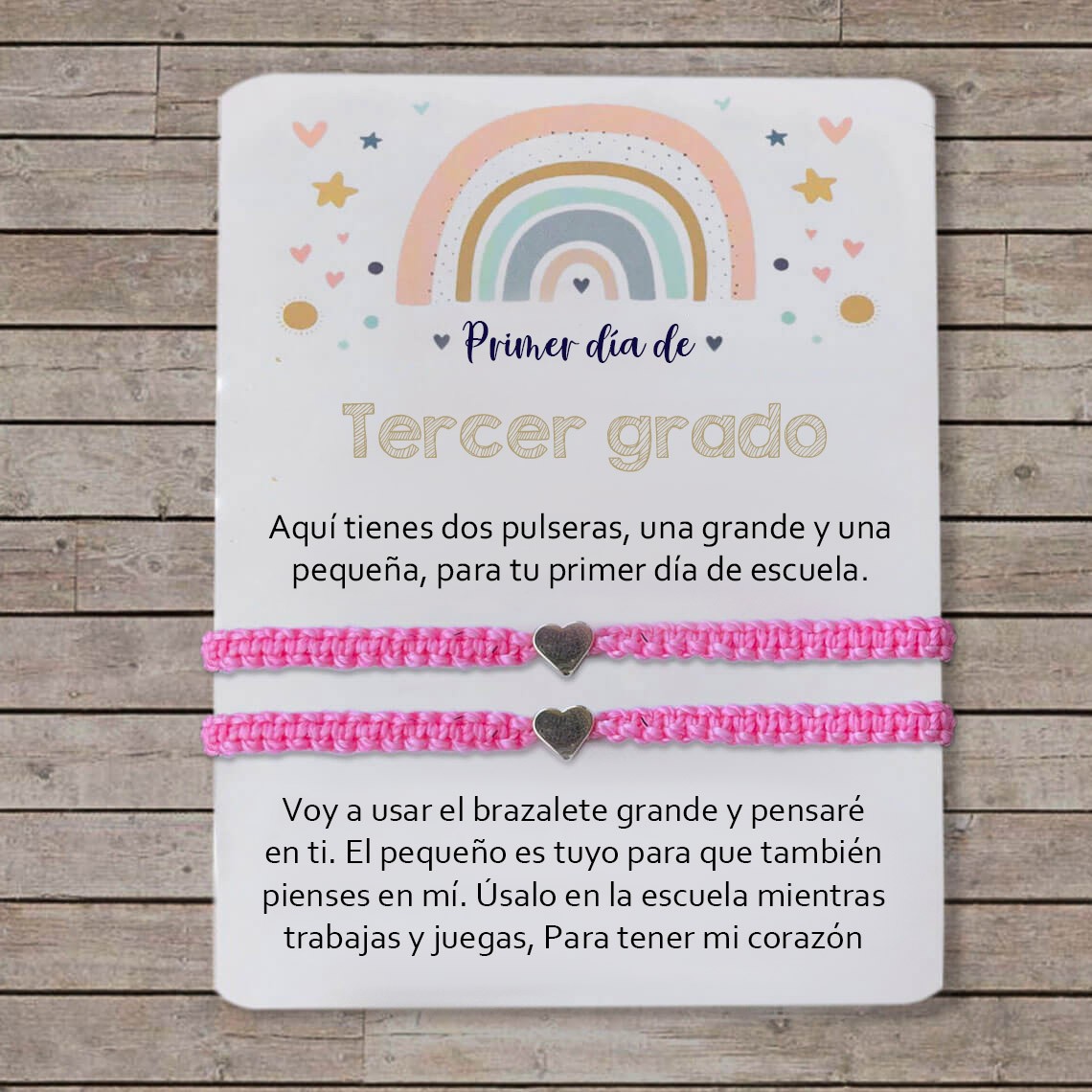 Primer día de Tercer grado pulsera escolar, pulseras a juego, pulseras de corazón