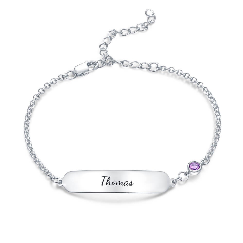 Pulsera Personalizada Pulsera Grabable Clásica para Bebé con Piedra de Nacimiento