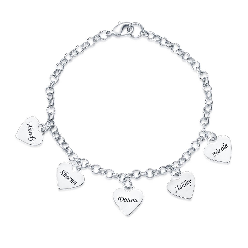 Pulsera personalizada con 1-5 dijes de corazón personalizados