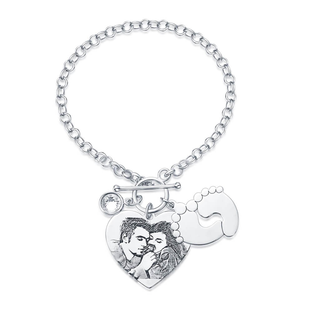 Pulsera de Etiqueta con Foto Grabada Personalizada con Grabado para Pareja